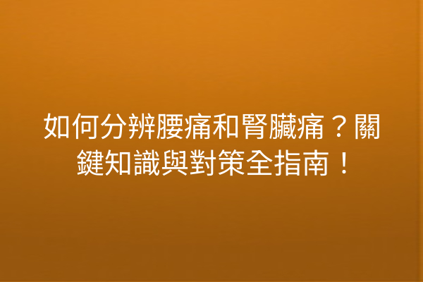 如何分辨腰痛和腎臟痛？關鍵知識與對策全指南！